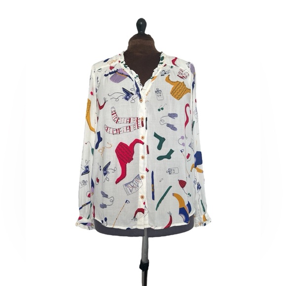 MAEVE Anthropologie Blouse Women Snow Day Long Sleeve Novelty Whimsical Size 10 - Picture 6 of 10